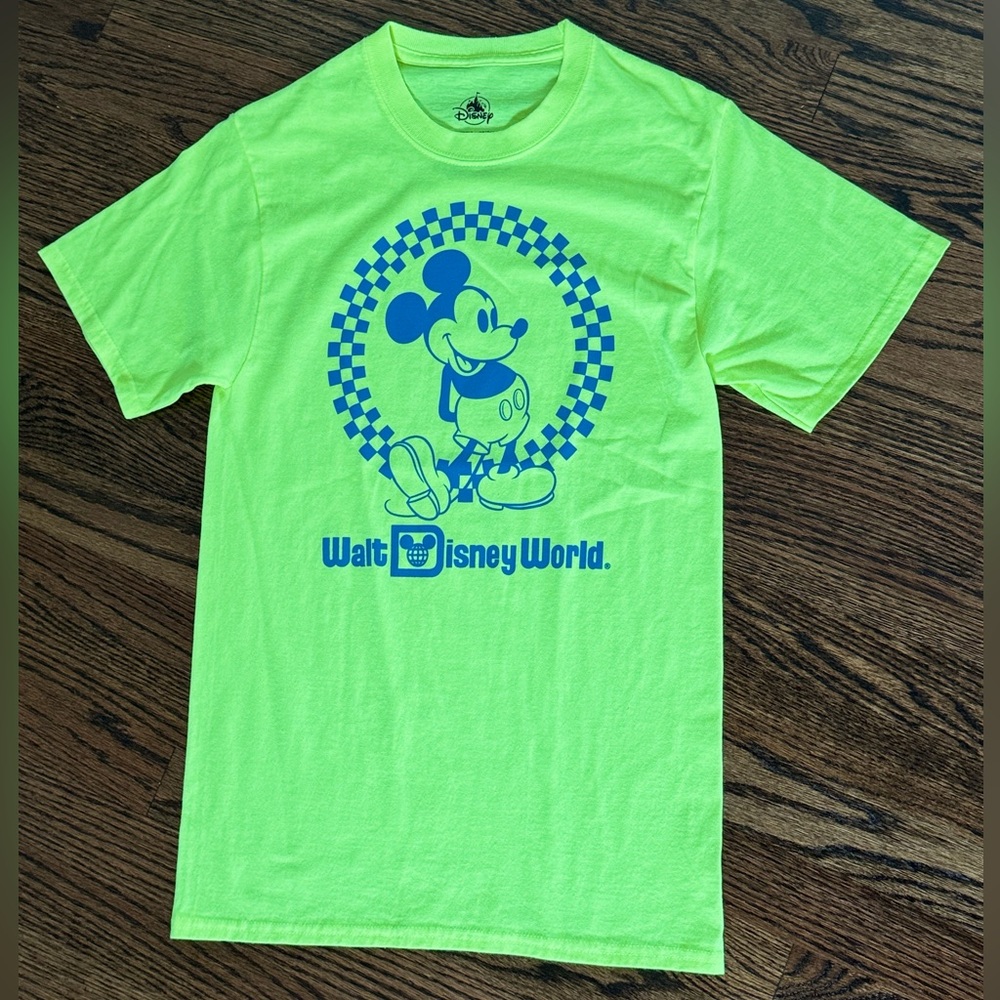 Adult Disney World, Mickey, neon yellow and blue T-shirt. New no tags.